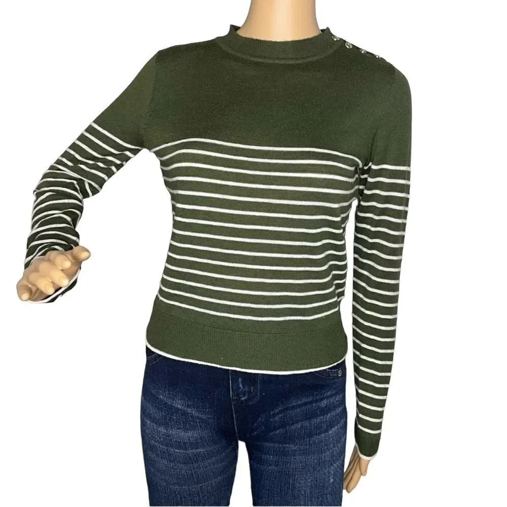 Zara Striped Lightweight Long Sleeve Sweater Green and White Size Small